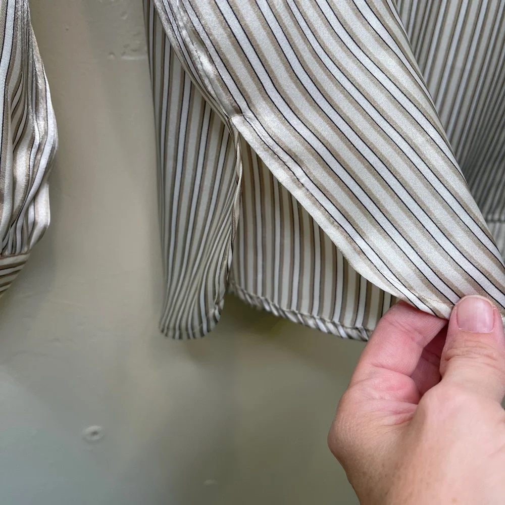 Notations | VTG Striped Shiny Silky Long Sleeve Round Neckline Charmeuse Blouse - Picture 8 of 13